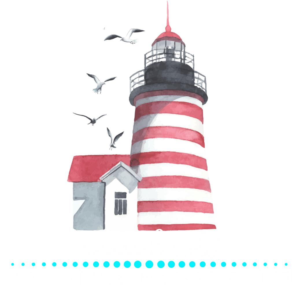 Lighthouse with seagulls flying above Virtual Marketing Guide logo