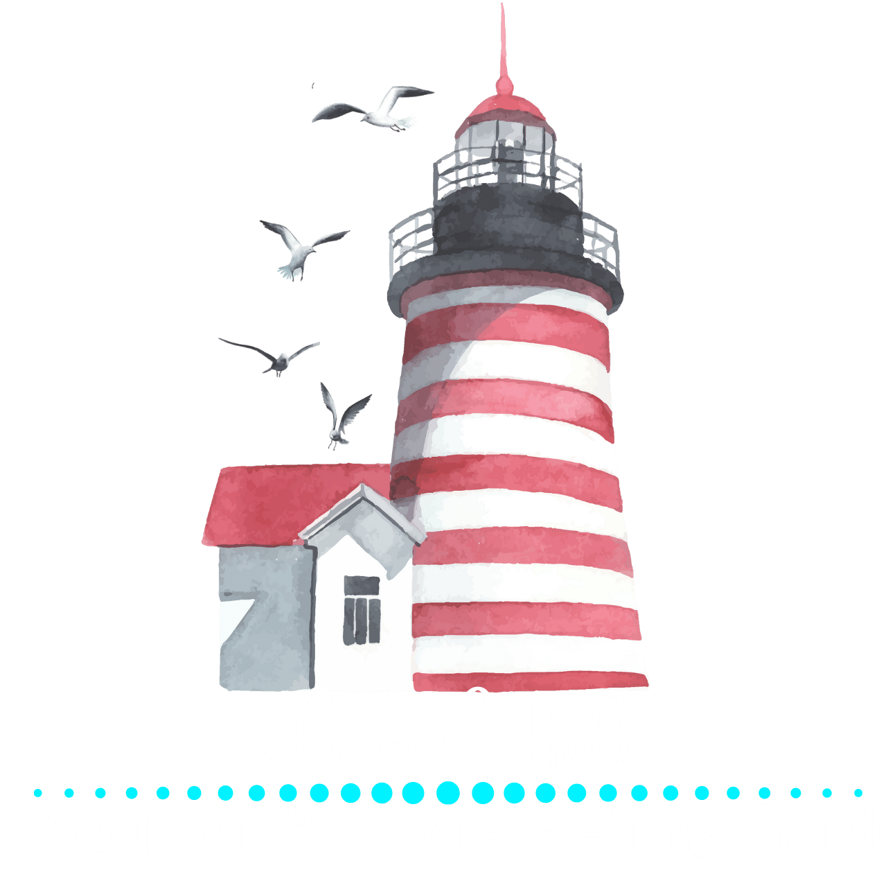 Lighthouse with seagulls flying above Virtual Marketing Guide logo